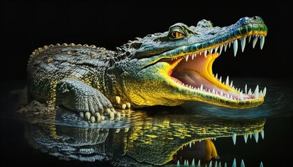 Obraz premium Happy crocodile in the water with open mouth and teeth. Generative Ai.