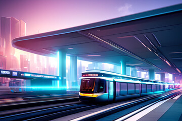 Fototapeta premium Future Urban Transport, Tram, AI generated