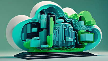 3D Cloud Computing Concept with abstract geometric design. Digital Art Illustration.