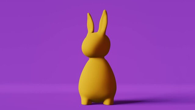 Yellow pastel bunny rabbit futuristic purple neon light 3d motion animation loop 4K Contemporary creative minimalist style. Modern Easter party pop-art invitation design. Social media content template