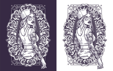 Young beautiful girl monochrome flyer