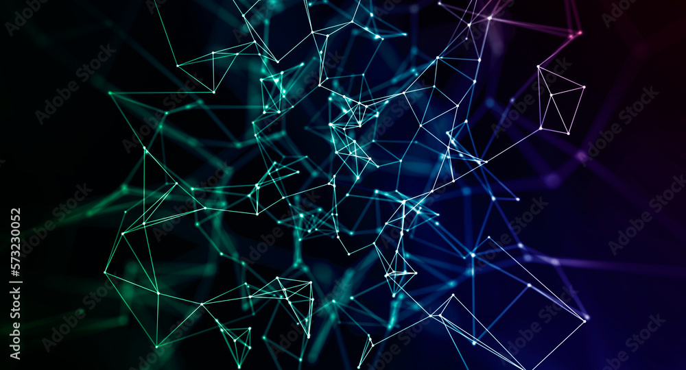 Poster abstract geometric background blue and green with triangular cells for design and with broken,