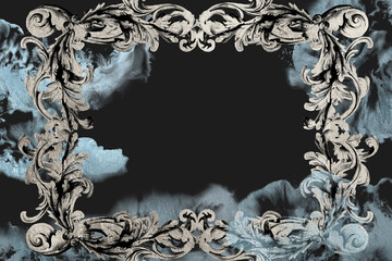 Silver antique frame backdrop, luxury blank card