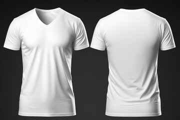 Blank V-neck tshirt for men template, white color shirt, black dark background