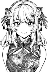 A beautiful girl, featuring decorations and costumes, doodle, coloring book. Vector abstract background