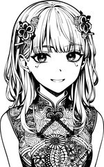 A beautiful girl, featuring decorations and costumes, doodle, coloring book. Vector abstract background