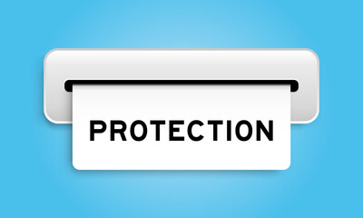 White coupon banner with word protection from machine on blue color background