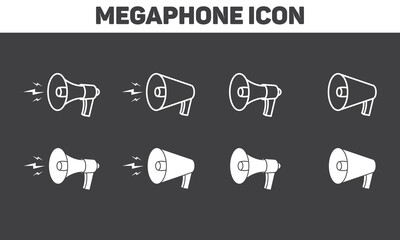 Megaphone icons set. Electric megaphone symbol with sound