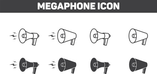 Megaphone icons set. Electric megaphone symbol with sound