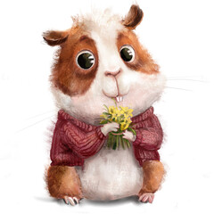 cute little hamster character with present bouquet - 573231817
