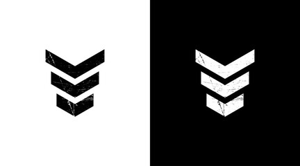Military grade badge logo grunge vector monogram black and white icon style Design template