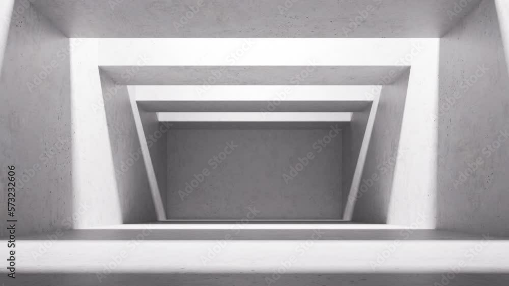Poster cycled 3d animation. abstract background. light and shadows move through the empty room with concret