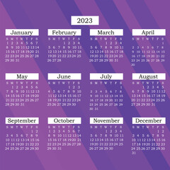 Calendar 2023 - Numbers on a blue background - Vector
