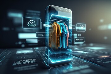 Futuristic online shopping technology digital payment from mobile phone. Generative AI