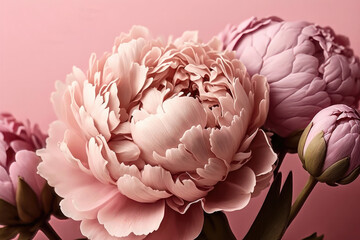 Illustration of a card with pink peony flowers. AI generation