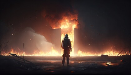 Firefighters fighting a fire.Generative AI