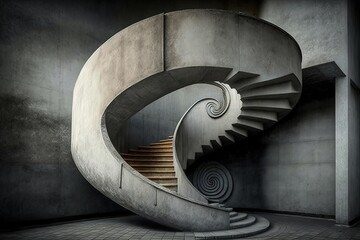 Spiral staircase with gray concrete walls
