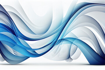 Smooth abstract wavy blue curves on white background with copy space.