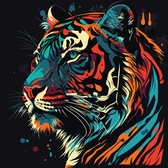 Vector colorful tiger in pop art style flat illustration