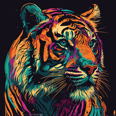 Vector colorful tiger in pop art style flat illustration