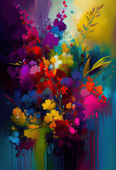 Fototapeta na wymiar Vivid colors like blooming wildflowers form stunning abstract art