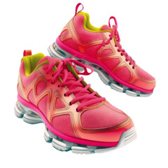 Sport shoes, pair of pink athletic sneakers isolated on transparent background, PNG, Generative AI