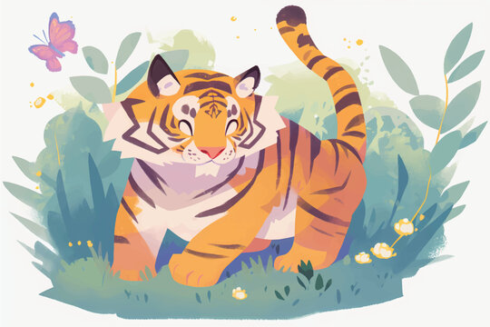 This illustration is perfect for kids who love animals and nature. It could be used in a variety of contexts, such as in a book about tigers or as part of an educational resource about conservation