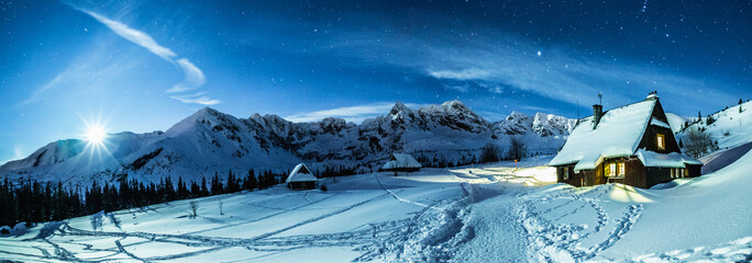 Hala Gąsienicowa w nocy - Tatry Polskie, Zima - obrazy, fototapety, plakaty