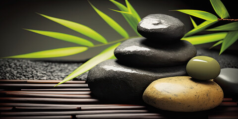 Bamboo and stones in a wellness spa. Ai generative