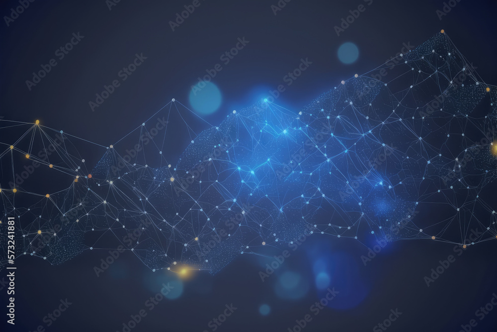 Poster blue technology abstract background of connection network. peculiar ai generative image.
