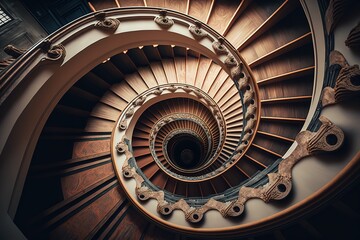Shot of a Brown Spiral Staircase Inside Building