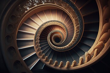 Shot of a Brown Spiral Staircase Inside Building