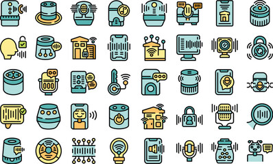 Smart assistant icons set outline vector. Smart voice. Digital music color flat on white