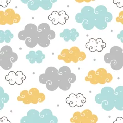 Poster Im Rahmen Cute clouds seamless pattern. Vector illustration, design for scrapbooking, textile, cards, nursery , paper goods, background, wallpaper, wrapping, fabric and more. © LindaAyu