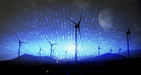 Wind power plant. New turbine technology system. Renewable energy and sustainable resources concept.
