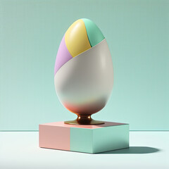 Easter egg on display podium with colorful geometric ornate. 3D