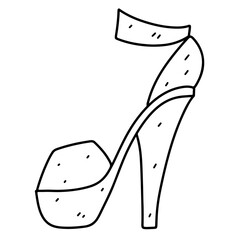 Female shoe in hand drawn doodle style. Vector illustration isolated on white background.