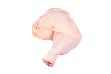 Fresh raw cFresh raw chicken meat isolated on transparent background. Chicken drumstick or leg, top...