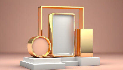 AI Generated, 3D podium with rectangle frame display in luxury style.
