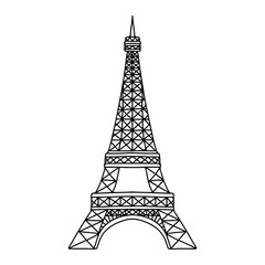 Eiffel Tower in hand drawn doodle style. Vector illustration isolated on white background.