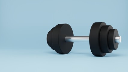 Obraz na płótnie Canvas Gym Dumbbell icon isolated on blue background. Muscle lifting icon, fitness barbell, gym, sports equipment, exercise bumbbell. 3D Rendering
