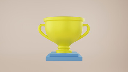 Golden trophy prize cup over pastel background. Victory success concept. Winner cup leader icon. 3d rendering