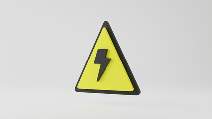 Isolate of realistic yellow triangle caution warning sing on yellow background. 3d rendering