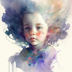 Fictional kid character watercolor portrait