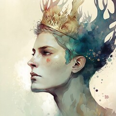Fictional King character watercolor portrait