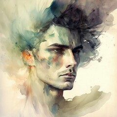 Fictional male character watercolor portrait 