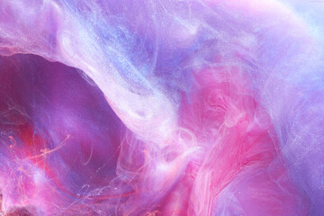 Obraz premium Pink lilac abstract ocean background. Splashes and waves of paint under water, clouds of interstellar smoke in motion