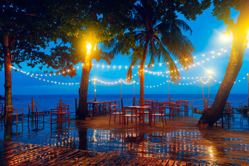 beach bar decorated with light bulbs Waiting for a party from tourists from all over the world...