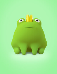 Cute Frog princess or prince with crown, 3d rendering.