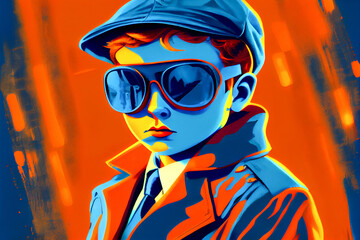 Spy kid. Illegal Mafia and woman as killer concept. AI generative agent